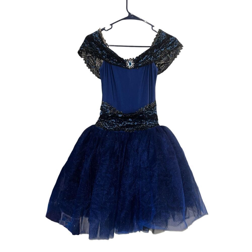 Revolution adult small Dance wear Royal Blue Lace Off Shoulder Costume 0358 jazz